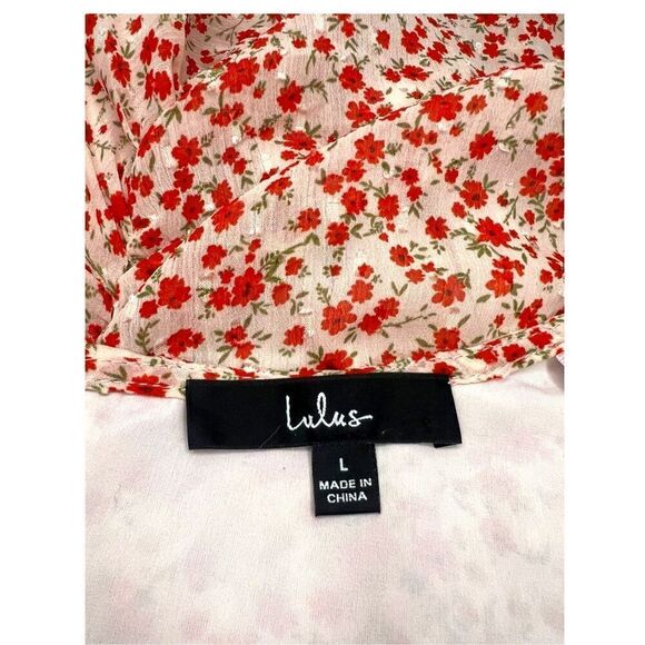 Lulu’s Women’s Large Send a Sonnet Dress Pink Floral Ruched Short Sleeve NEW - Picture 10 of 11